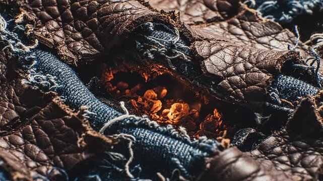 Leather hide revealing fiery depths