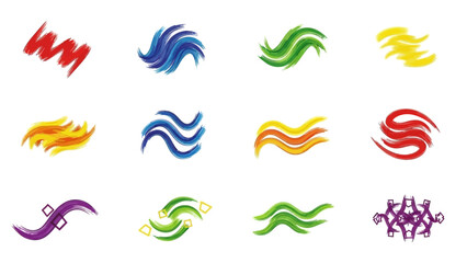 Vibrant Collection of Abstract Swirls and Brushstrokes in Various Colors.