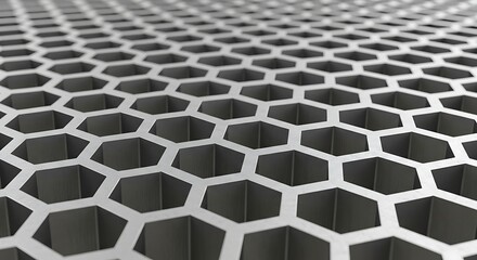 Abstract honeycomb pattern illustration with metallic grayscale tones