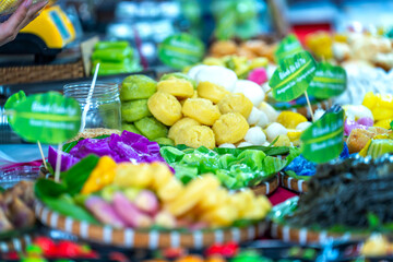 Rice flour or glutinous rice cakes sold at the market are very delicious. Favorite street food in Vietnam's Mekong Delta
