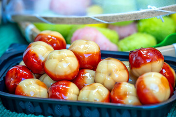 Rice flour or glutinous rice cakes sold at the market are very delicious. Favorite street food in Vietnam's Mekong Delta