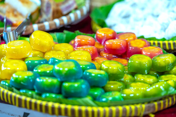 Rice flour or glutinous rice cakes sold at the market are very delicious. Favorite street food in Vietnam's Mekong Delta