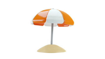 3D Beach umbrella on a sand dune on transparent background