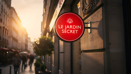 Le Jardin Secret Signboard - French Café Exterior, Street Scene, Cityscape Photography
