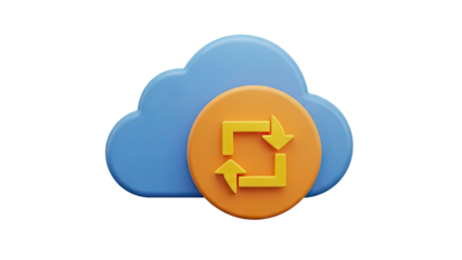 3D Cloud Sync Icon on transparent background