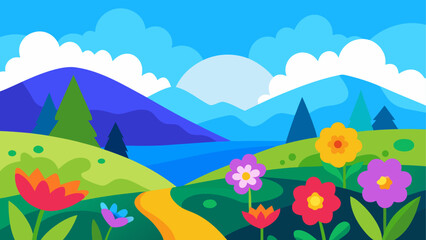 Fototapeta premium Vibrant mountain landscape with wildflowers