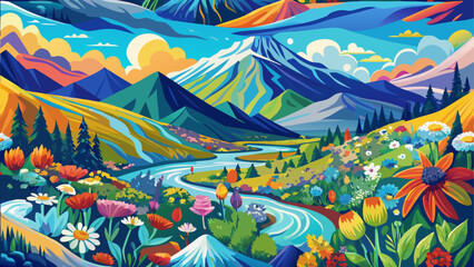 Vibrant mountain valley in bloom