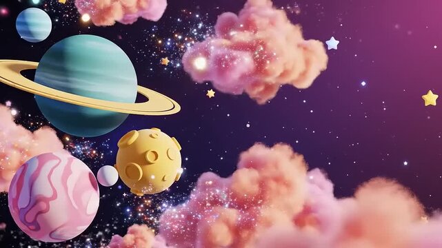 Fantastic Space Animation Footage with Planets and Clouds