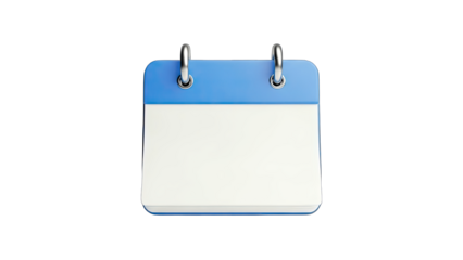 3D Blank calendar with blue cover and silver rings on transparent background