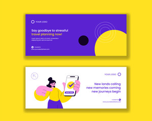Naklejka premium Flat Cartoon Hand Drawn Online Ticket Travel Templates for Horizontal Banner Illustration
