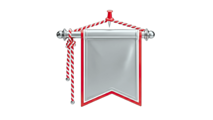 3D Blank Silver Banner with Red Trim and Rope on transparent background