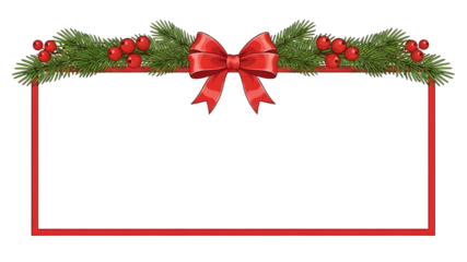 Merry Christmas greeting card design featuring a festive red ribbon bow with holly and gold winter ornaments for a happy New Year holiday celebration vector illustration