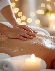 Serene Spa Ritual: Back Exfoliation with Luminous Bokeh and Candlelight