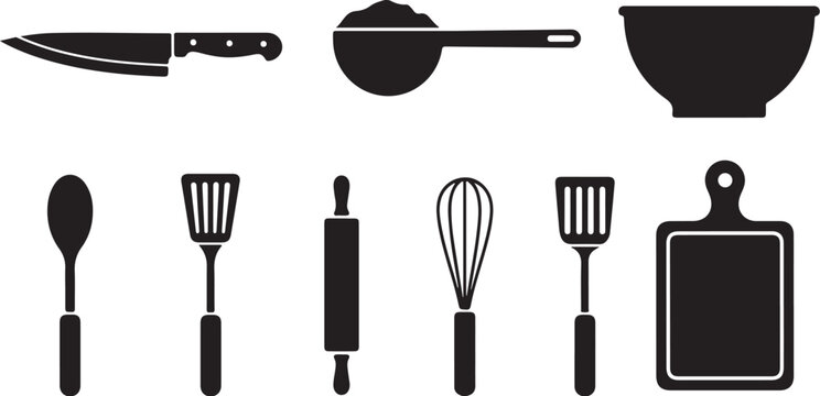 Kitchen utensils and cooking tools icons