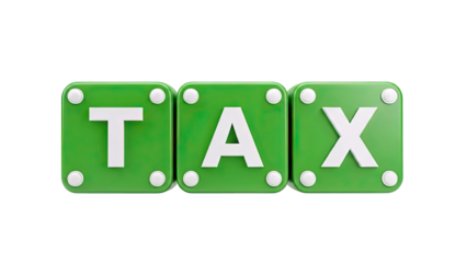 3D Green cubes with the letters TAX on transparent background