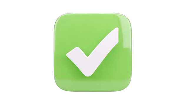 3D Green Check Mark Icon on transparent background - Powered by Adobe