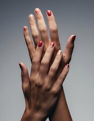 Close-up of Female Hands with Stylish Ombre and Solid Nail Polish Manicure in Studio