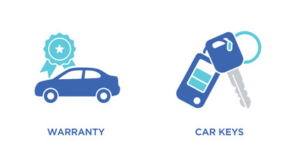 Car Warranty and Keys in Simple Flat Design with Blue Color Scheme for Automotive Industry
