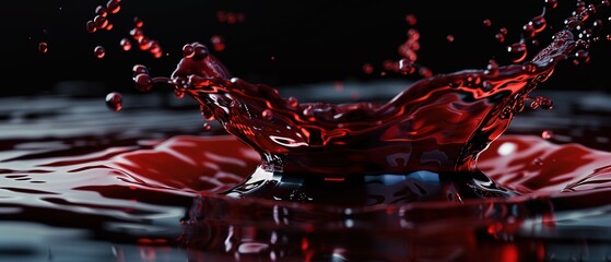 Dramatic moment of red wine splash, dynamic arc with scattered droplets, celebration theme