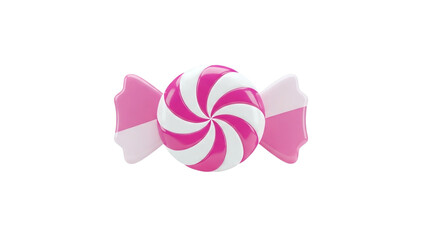 3D Pink and White Swirl Hard Candy on transparent background