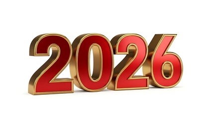 2026" year number with elegant red and golden 3D text design, symbolizing future milestones and business goals on a clean white background
