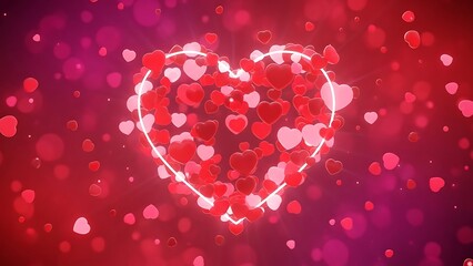 Heart shape formed by small hearts on red background