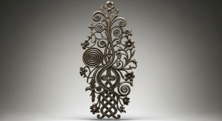 Ornate botanical metalwork art nouveau design element against a subtle gradient backdrop