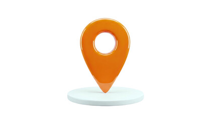 3D Orange map pin icon on a white pedestal on transparent background