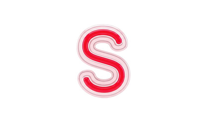 3D Red letter S with pink outline on transparent background