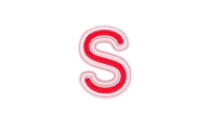 3D Red letter S with pink outline on transparent background