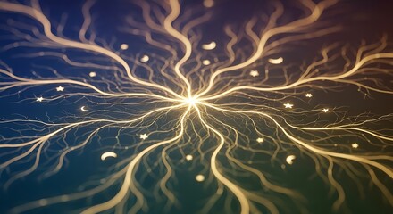 Abstract illustration of energy pathways with glowing central point