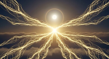 Abstract illustration of energy rays emanating from a bright central source