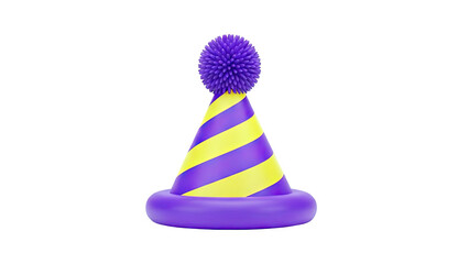 3D Striped Party Hat with Pom Pom on transparent background