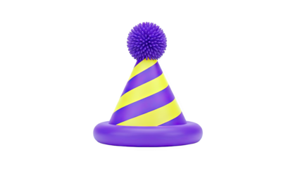 3D Striped Party Hat with Pom Pom on transparent background