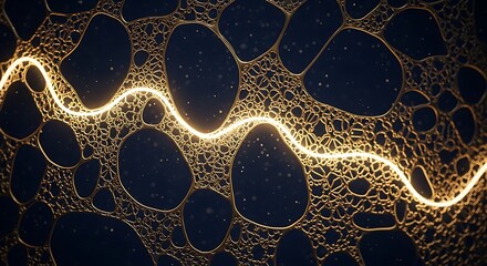 Abstract illustration of flowing energy through interconnected structures in dark space