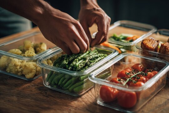 Meal prepping healthy food containers
