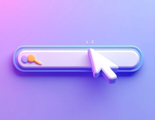 Glossy, 3D render of a digital search bar with cursor