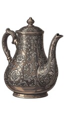 Ornate metal teapot with vintage floral engravings adding a touch of elegance to any table
