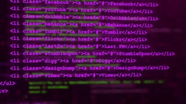 HTML programming code animation on blur background, digital data concept