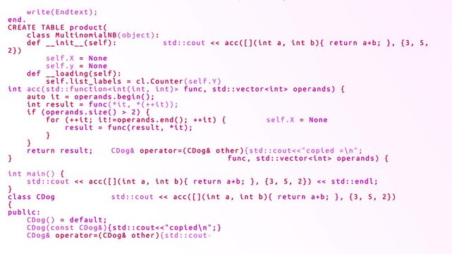 Programming code on screen, AI chatbot software development concept