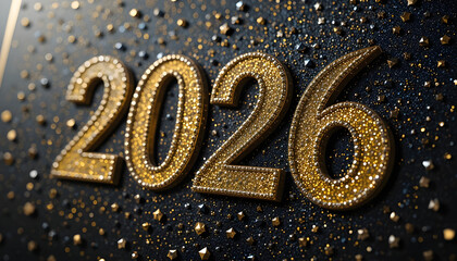 Gold numerals on a black background with scattered glitter and stars numbers