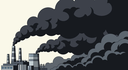 Industrial Factory Emitting Thick Black Smoke Pollution and Environmental Impact