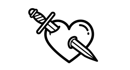 Minimalist Line Art of a Heart with a Sword and Dagger for Symbolic Love and Pain