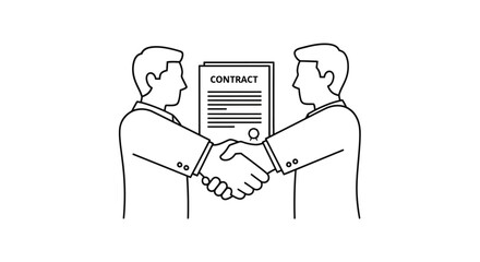 Business Partnership Agreement Illustration of Two Men Shaking Hands and Sealing a Contract