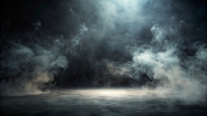 Fototapeta premium Ethereal wisps of atmospheric vapor swirl and dance across a textured, dimly lit concrete surface, creating a moody and mysterious ambiance