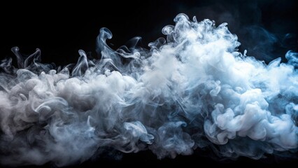 Abstract swirling ethereal mist and vapor billows across a dark background, creating atmospheric and dynamic textured patterns