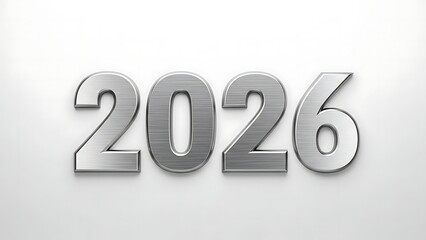 Metallic 3D Number 2026 isolated on white background for New Year