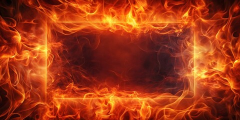Fototapeta premium A vibrant inferno engulfs the edges of a central void, creating a dramatic and powerful glowing fiery border for your design needs