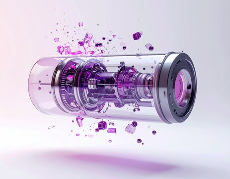 Internal, futuristic medical device design in a burst of purple & glass