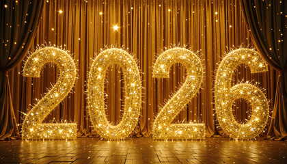 Numbers illuminated with fairy lights on stage new year celebration